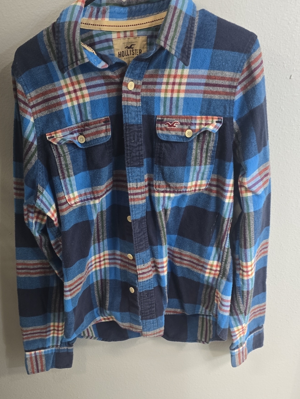 Hollister Navy and Blue Plaid Button-Down Shirt